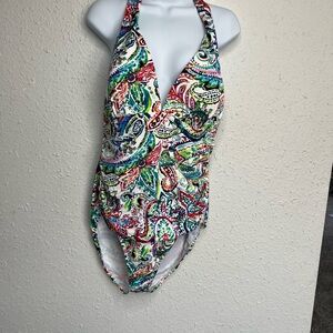 Ralph Lauren Paisley Halter Swimsuit includes blue cover-up